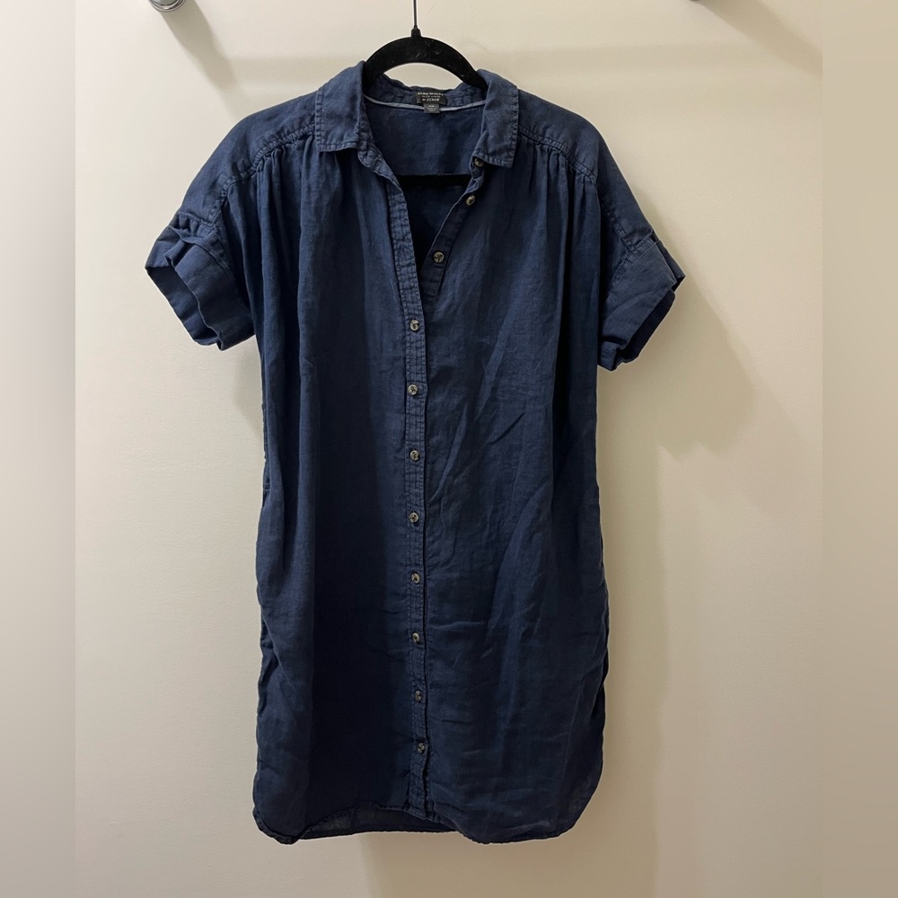 J. Crew Baird McNutt Irish Linen Navy Shirt Dress